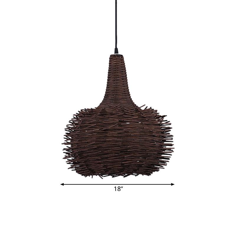 Rustic Brown Bird Nest Pendant Light with Bamboo Suspension for Living Room and Tea House