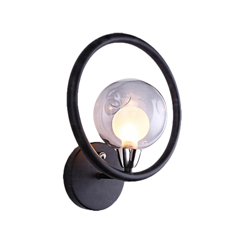 Retro Style Metal Wall Sconce Light - Ring Shaped 1 Living Room Lamp In Black