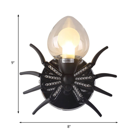 Black Metal Spider Wall Sconce With Lodge Loft Shade - 1 Light Lamp