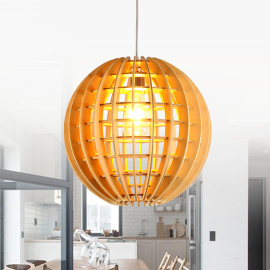 Asian Style Wooden Globe Pendant Light - Natural Wood Suspension Lamp For Dining Room Décor