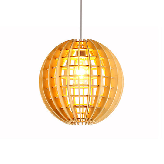 Asian Style Wooden Globe Pendant Light - Natural Wood Suspension Lamp For Dining Room Décor