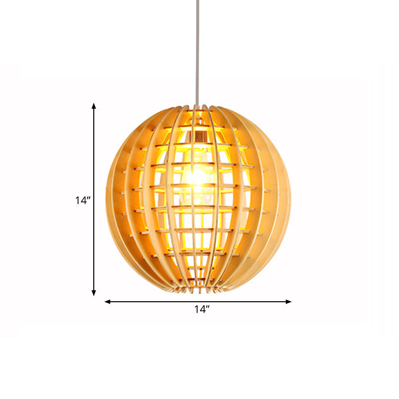 Asian Style Wooden Globe Pendant Light - Natural Wood Suspension Lamp For Dining Room Décor