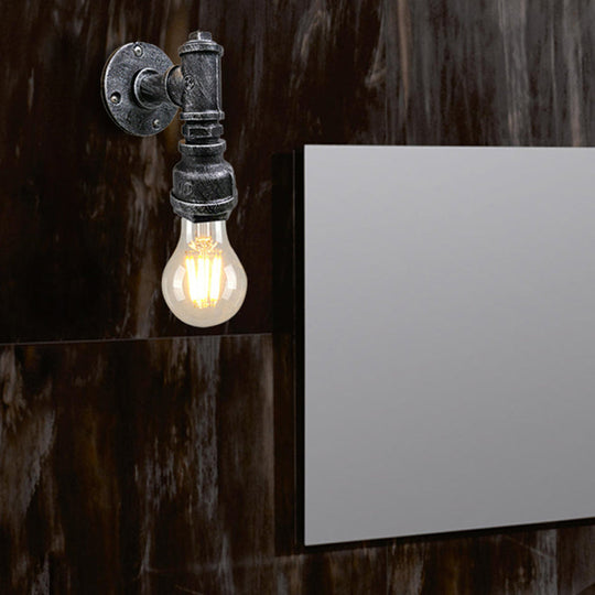 Iron Wall Sconce Lighting - Industrial Black/Aged Silver Indoor Mounted Lamp With Water Pipe 1 Light