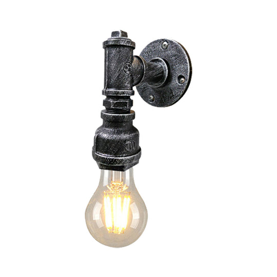 Iron Wall Sconce Lighting - Industrial Black/Aged Silver Indoor Mounted Lamp With Water Pipe 1 Light