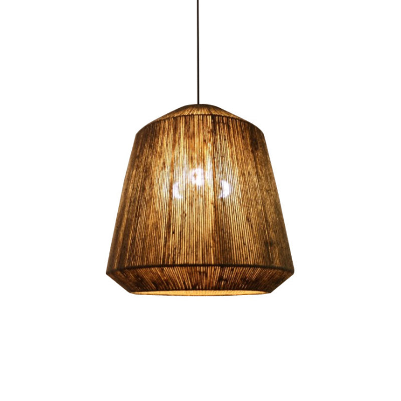 Hemp Rope Barrel Pendant Light In Rustic Grey For Restaurants And Living Rooms