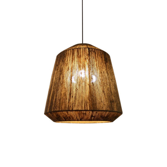 Hemp Rope Barrel Pendant Light In Rustic Grey For Restaurants And Living Rooms