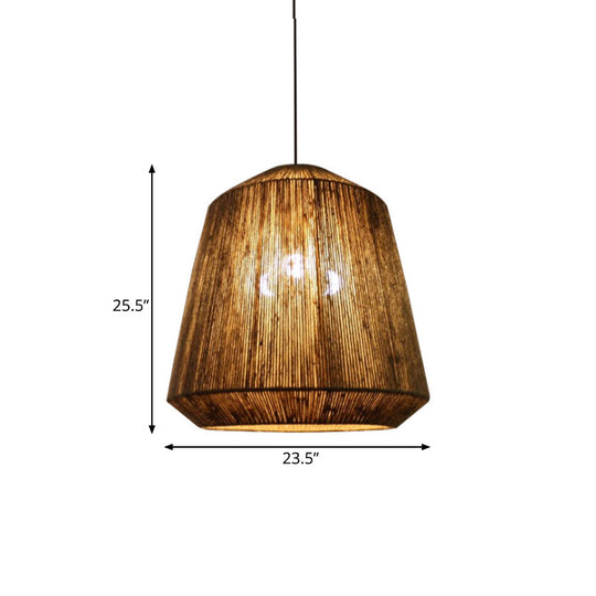 Hemp Rope Barrel Pendant Light In Rustic Grey For Restaurants And Living Rooms