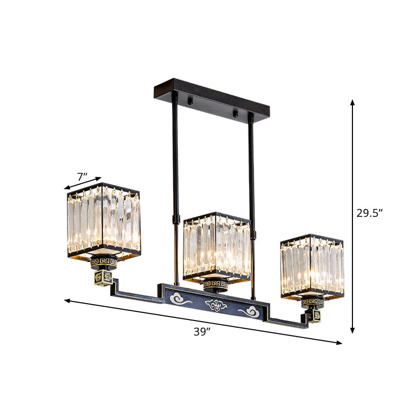 Crystal Island Chandelier Light - Traditional Black Square Dining Room Lamp