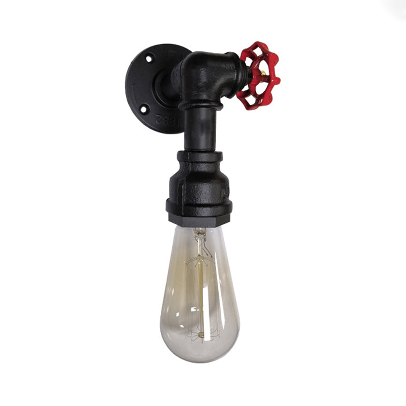 Metal Wall Lighting - Industrial Black/Antique Brass Water Pipe Sconce Light For Bedroom With Valve