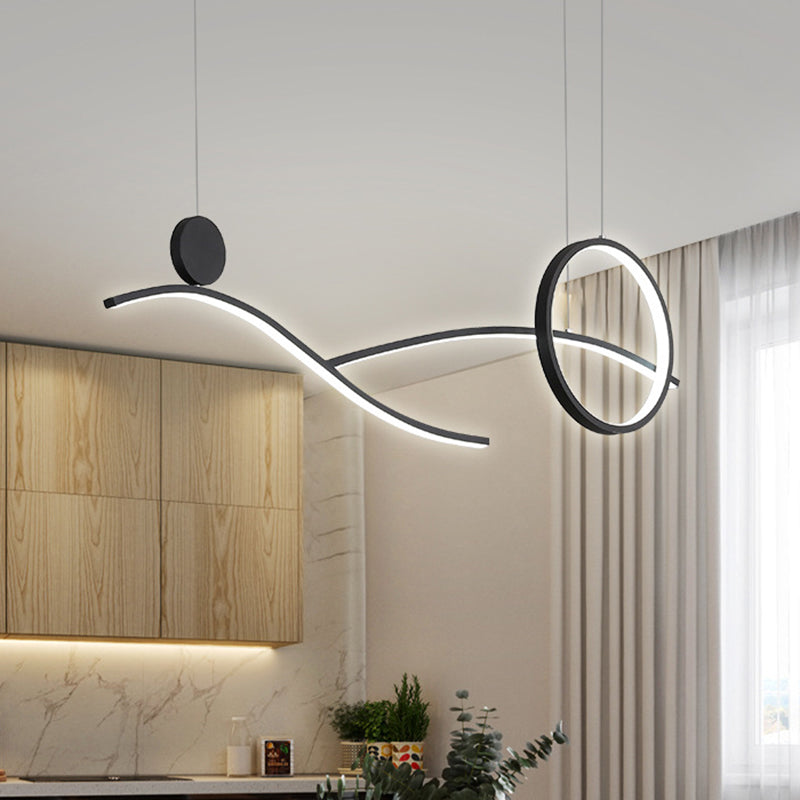 Simplicity Metallic LED Hanging Chandelier - Circle and Branch Down Lighting in Warm/White Light (Black/White/Gold)