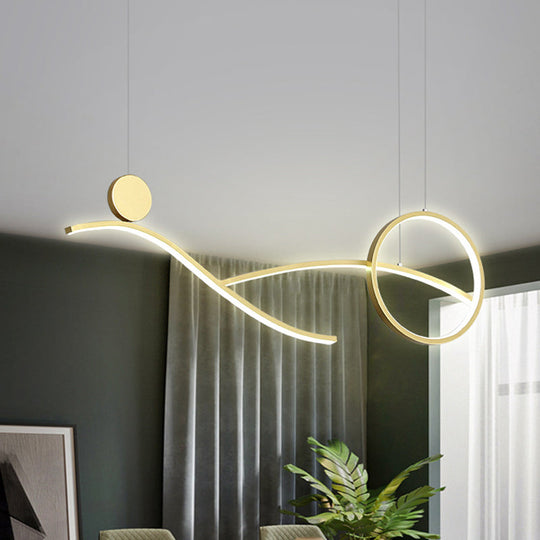 Simplicity Metallic Led Hanging Chandelier: Circle & Branch Down Lighting Black/White/Gold