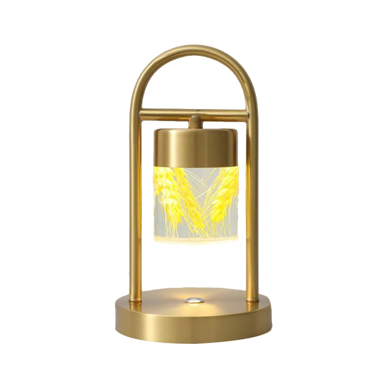 Minimalist Gold Column Led Desk Lamp With Clear Glass Shade And Metal Frame