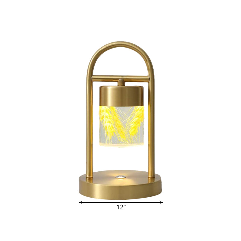 Minimalist Gold Column Led Desk Lamp With Clear Glass Shade And Metal Frame