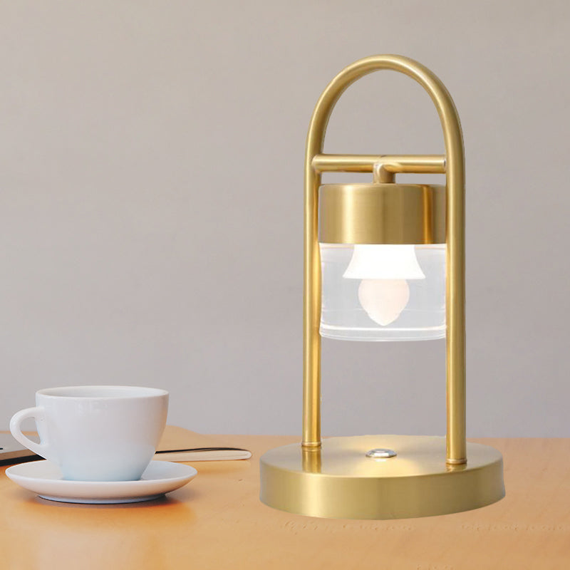 Minimalist Gold Column Led Desk Lamp With Clear Glass Shade And Metal Frame