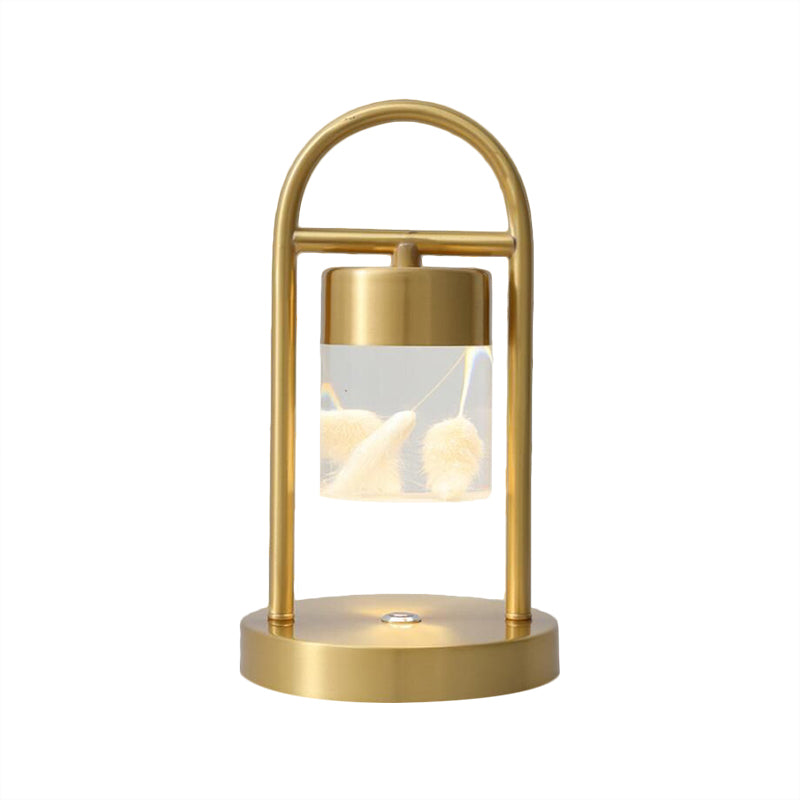 Minimalist Gold Column Led Desk Lamp With Clear Glass Shade And Metal Frame