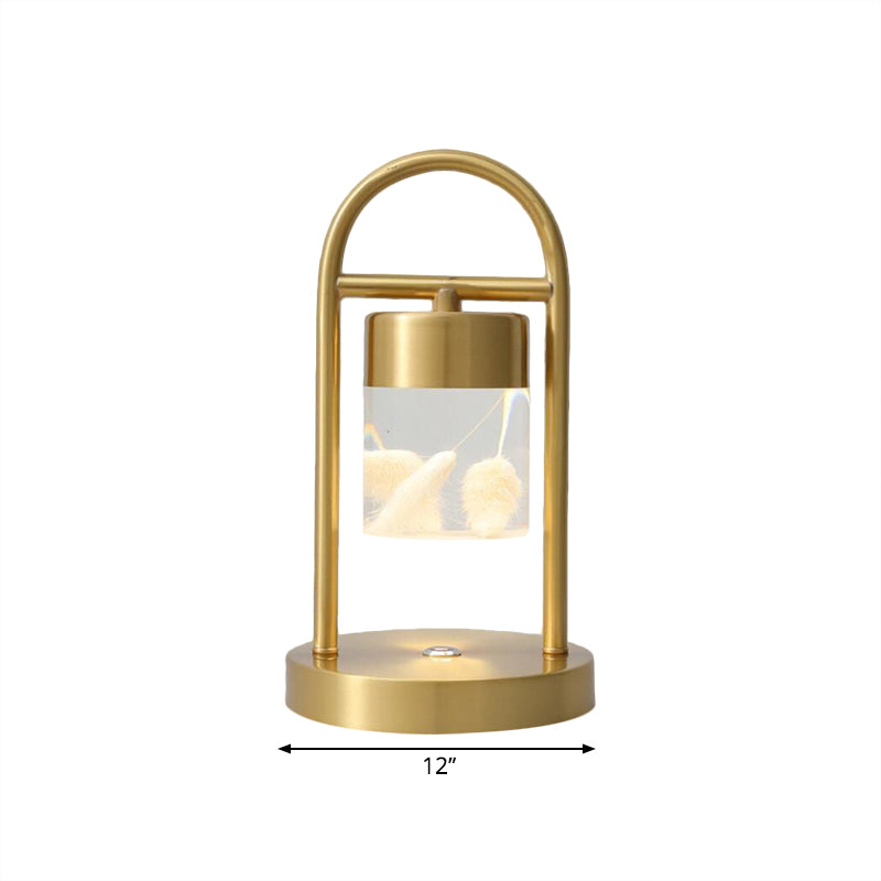 Minimalist Gold Column Led Desk Lamp With Clear Glass Shade And Metal Frame