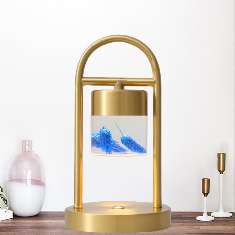 Minimalist Gold Column Led Desk Lamp With Clear Glass Shade And Metal Frame