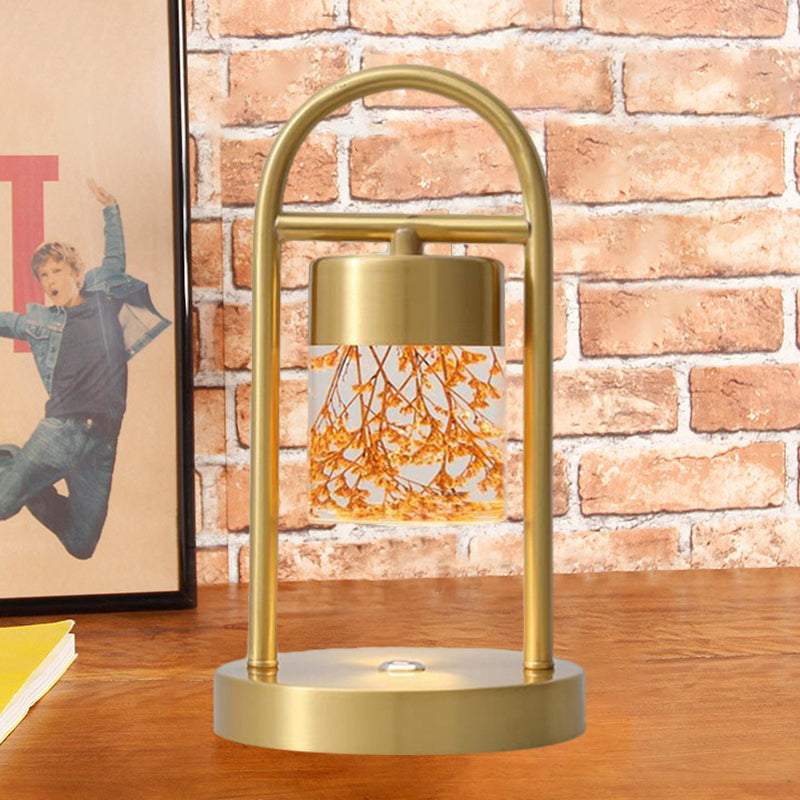 Minimalist Gold Column Led Desk Lamp With Clear Glass Shade And Metal Frame