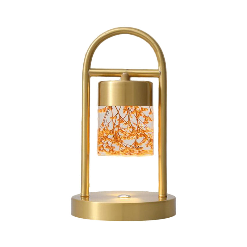 Minimalist Gold Column Led Desk Lamp With Clear Glass Shade And Metal Frame