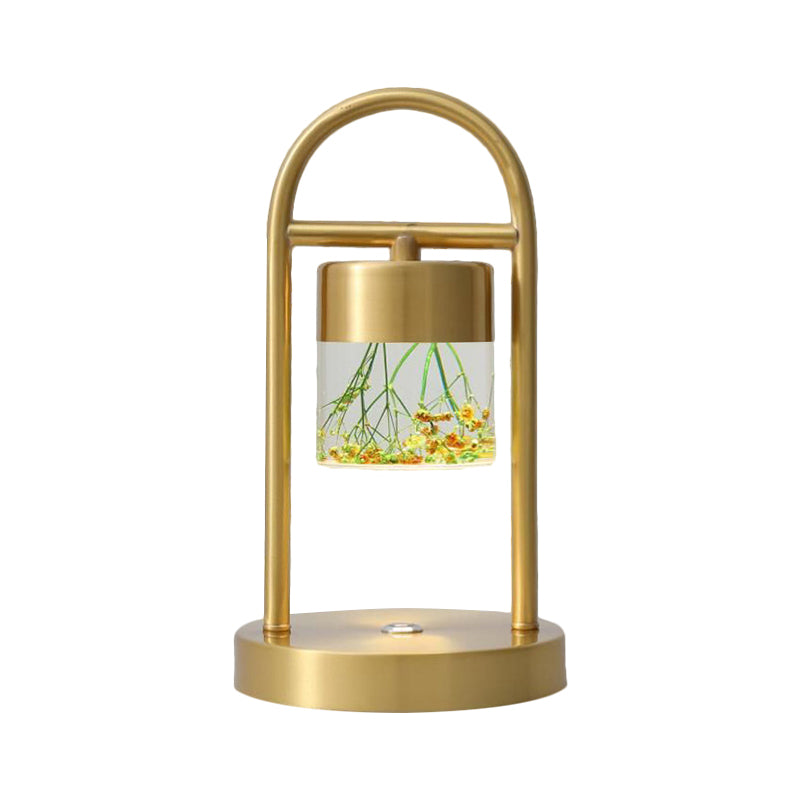 Minimalist Gold Column Led Desk Lamp With Clear Glass Shade And Metal Frame