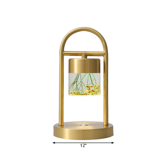 Minimalist Gold Column Led Desk Lamp With Clear Glass Shade And Metal Frame