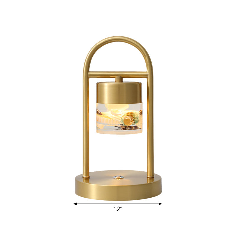 Minimalist Gold Column Led Desk Lamp With Clear Glass Shade And Metal Frame