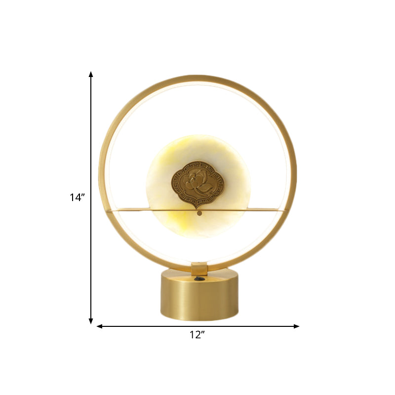 Amaya - Nordic Nordic Style Ring Night Light Metallic LED Bedside Table Lighting with Round Jadeite Inside in Gold