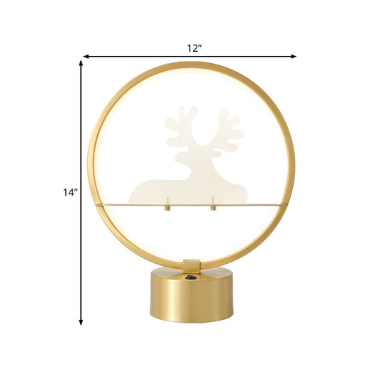 Contemporary Gold Led Table Lamp With Elk Detail - Metallic Nightstand Light