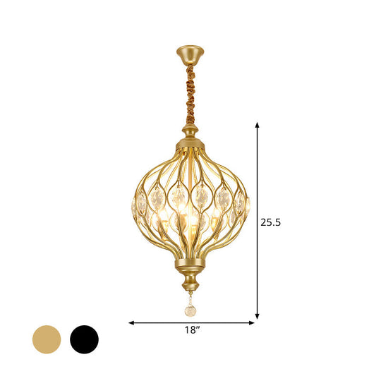 Contemporary Black/Gold Lantern Chandelier with Crystal Encrusted Hanging Lamp Kit - 4/6 Lights