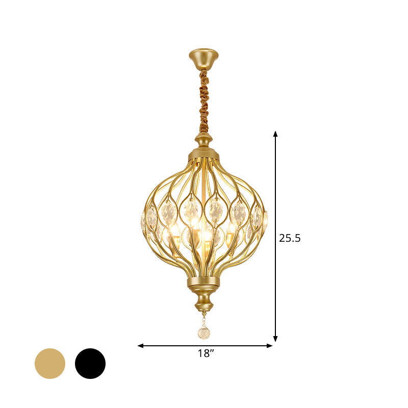 Contemporary Black/Gold Crystal Encrusted Lantern Chandelier - 4/6 Lights Hanging Lamp Kit