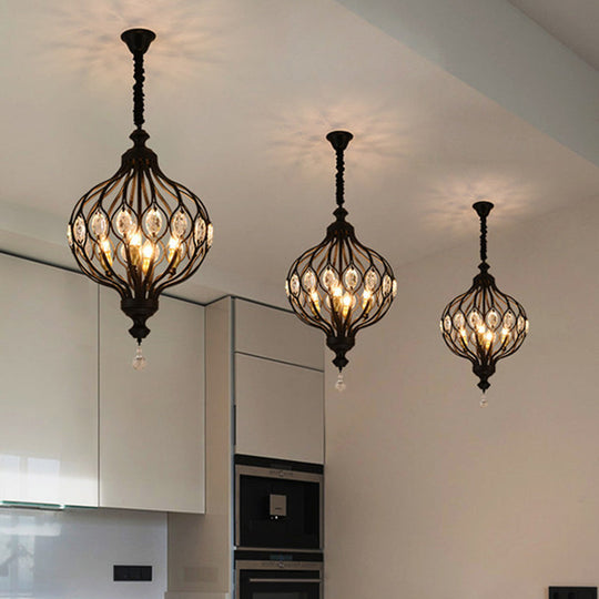 Contemporary Black/Gold Lantern Chandelier with Crystal Encrusted Hanging Lamp Kit - 4/6 Lights