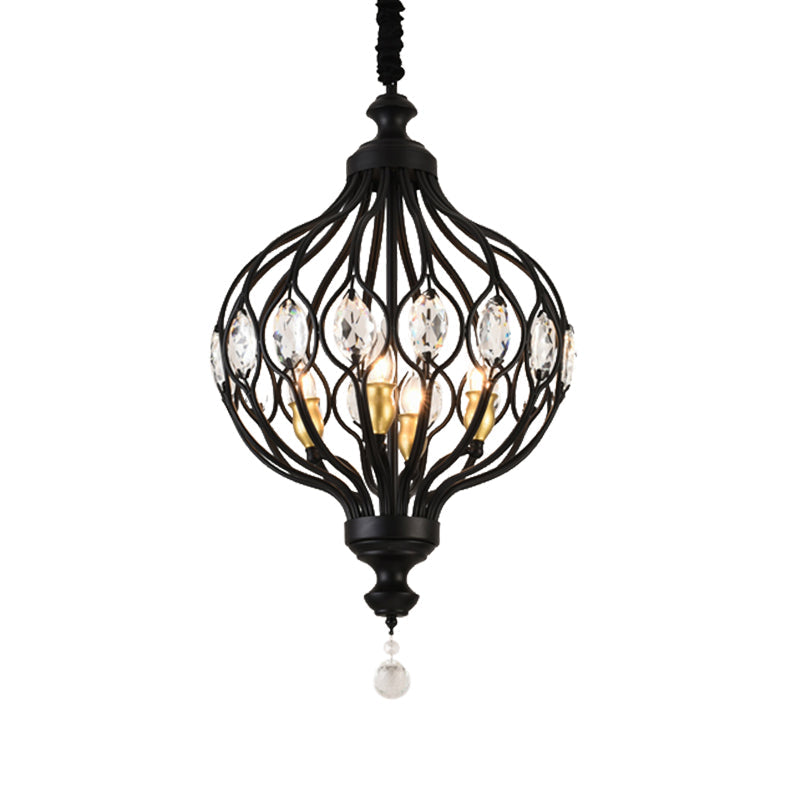 Contemporary Black/Gold Crystal Encrusted Lantern Chandelier - 4/6 Lights Hanging Lamp Kit