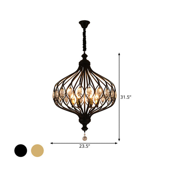 Contemporary Black/Gold Crystal Encrusted Lantern Chandelier - 4/6 Lights Hanging Lamp Kit