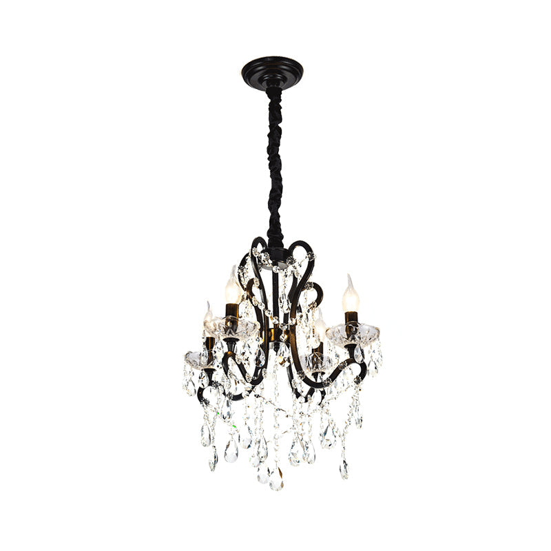 Lustre de chambre noir moderne - Supports en cristal à 4/5 lumières - Plafonnier suspendu Swag