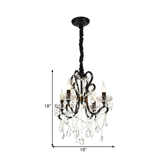 Lustre de chambre noir moderne - Supports en cristal à 4/5 lumières - Plafonnier suspendu Swag