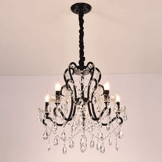 Lustre de chambre noir moderne - Supports en cristal à 4/5 lumières - Plafonnier suspendu Swag