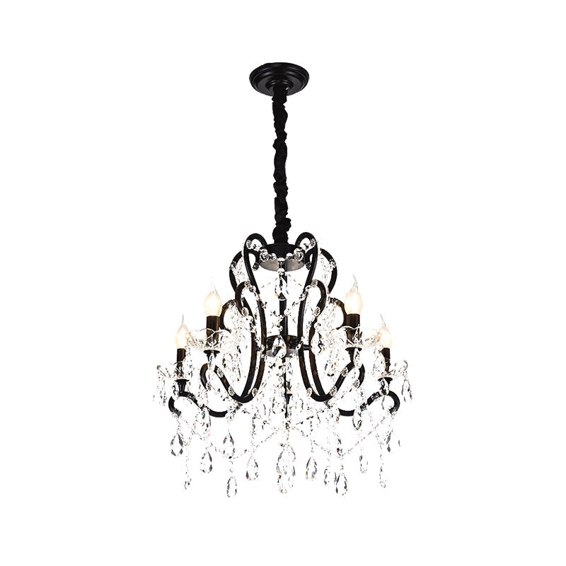 Lustre de chambre noir moderne - Supports en cristal à 4/5 lumières - Plafonnier suspendu Swag