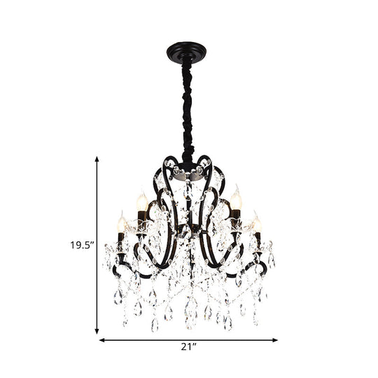 Lustre de chambre noir moderne - Supports en cristal à 4/5 lumières - Plafonnier suspendu Swag