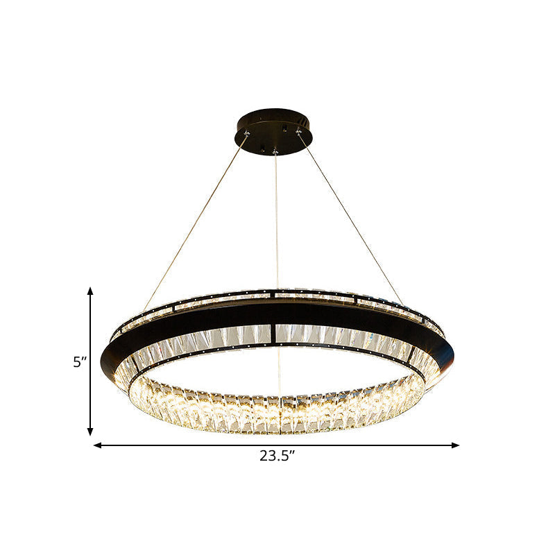 Rectangle-Cut Crystal LED Ring Chandelier in Contemporary Black