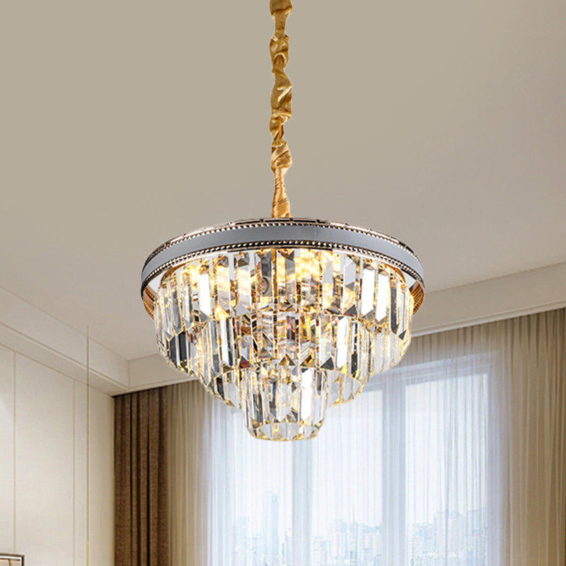 Modern Tapered Hanging Chandelier with Clear Crystal Prisms - 16/6 Lights, 31.5"/18.5" Wide