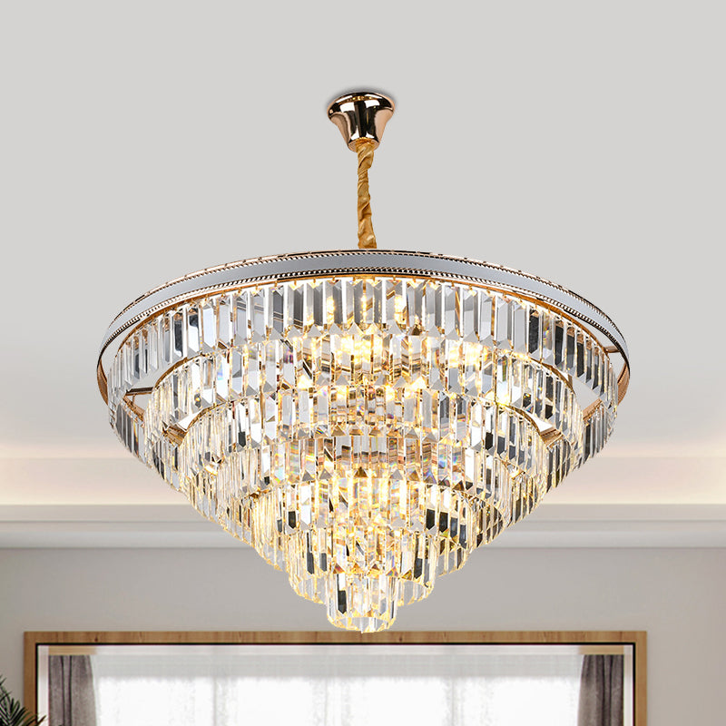 Modern Tapered Hanging Chandelier with Clear Crystal Prisms - 16/6 Lights, 31.5"/18.5" Wide