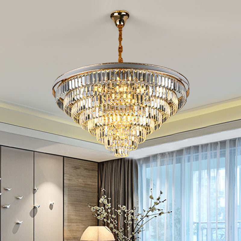 Modern Tapered Hanging Chandelier with Clear Crystal Prisms - 16/6 Lights, 31.5"/18.5" Wide