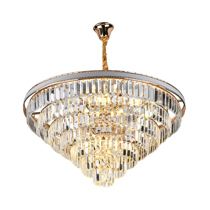 Modern Tapered Hanging Chandelier with Clear Crystal Prisms - 16/6 Lights, 31.5"/18.5" Wide