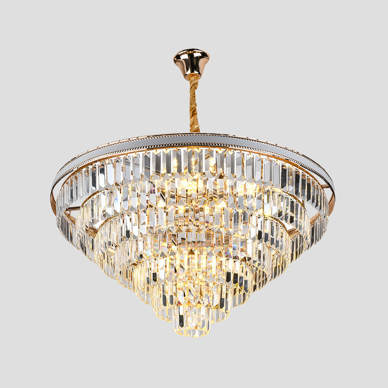 Modern Tapered Hanging Chandelier with Clear Crystal Prisms - 16/6 Lights, 31.5"/18.5" Wide