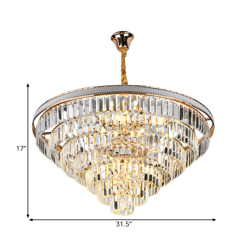 Modern Tapered Hanging Chandelier with Clear Crystal Prisms - 16/6 Lights, 31.5"/18.5" Wide