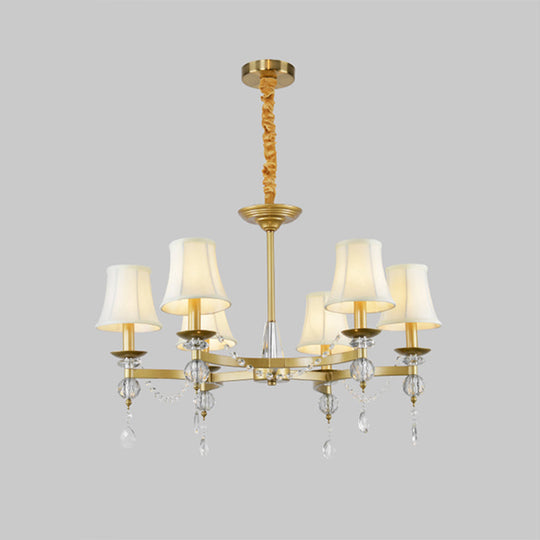 Gold Flared Crystal Drops Suspension Lamp - Traditional Pendant Chandelier With 6/8 Bulbs For