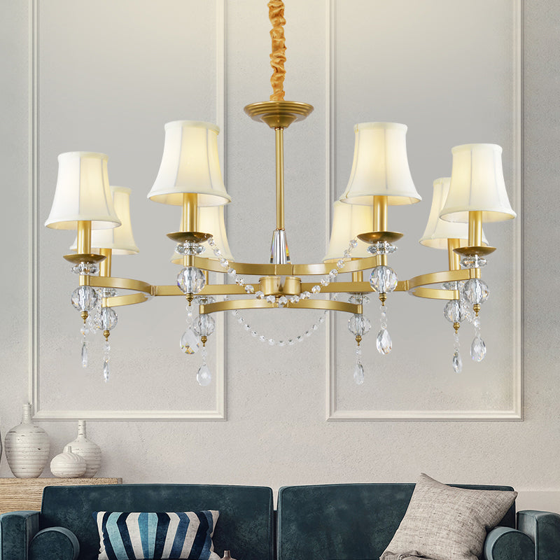 Gold Flared Crystal Drops Suspension Lamp - Traditional Pendant Chandelier With 6/8 Bulbs For