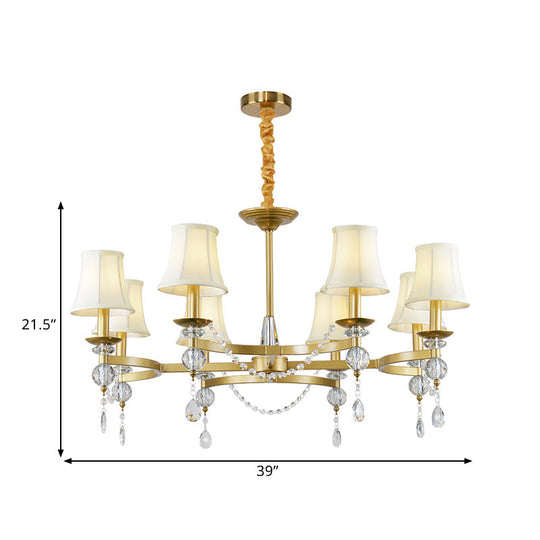 Gold Flared Crystal Drops Suspension Lamp - Traditional Pendant Chandelier With 6/8 Bulbs For