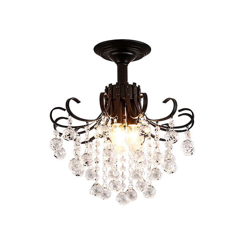 Modern Black Crystal Ball Semi Flush Mount Light with 3 Heads for Bedchamber Ceiling