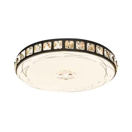 16"/19.5" Contemporary Drum Ceiling Light: LED Crystal Flush Lamp Fixture (Black)